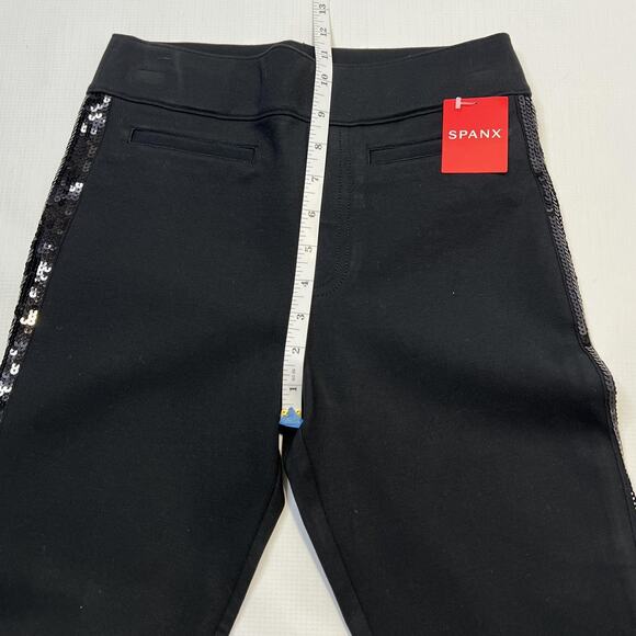 Spanx Ponte Skinny Pants Womens XS Black Sequin Trim High Rise Stretch Slim - Picture 11 of 12
